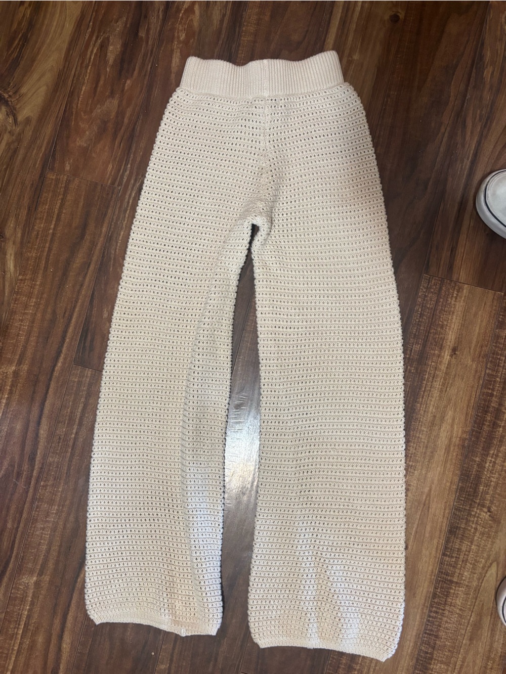 Sincerely Jules small beige knit chunky leggings wide leg barrel elastic waist